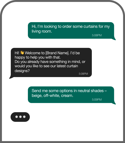 WhatsApp chat interface mockup showing customer conversation